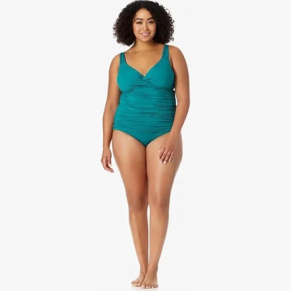 Anne Cole Twist Front Underwire Tankini Swim Top - Ocean Green